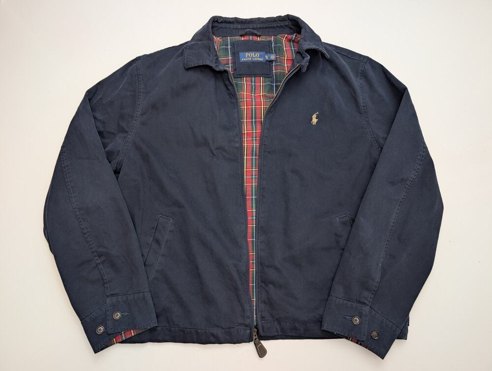 Vintage Polo Ralph Lauren Coat Lined Zip Blue Extra Large XL Harrington Bi Swing